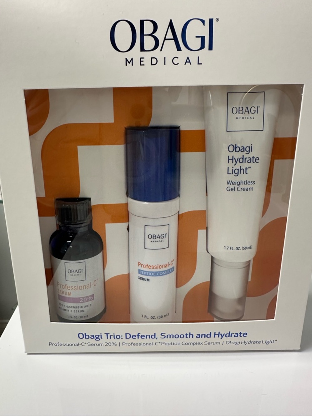 Obagi Professional-C Trio in White and Blue Packaging with Orange Accents